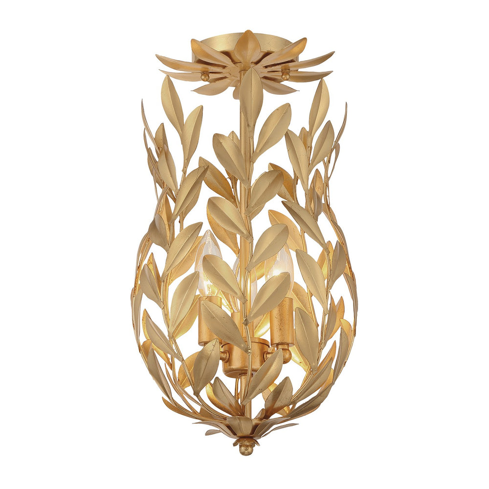Crystorama - Three Light Semi Flush Mount - Broche - Antique Gold- Union Lighting Luminaires Decor