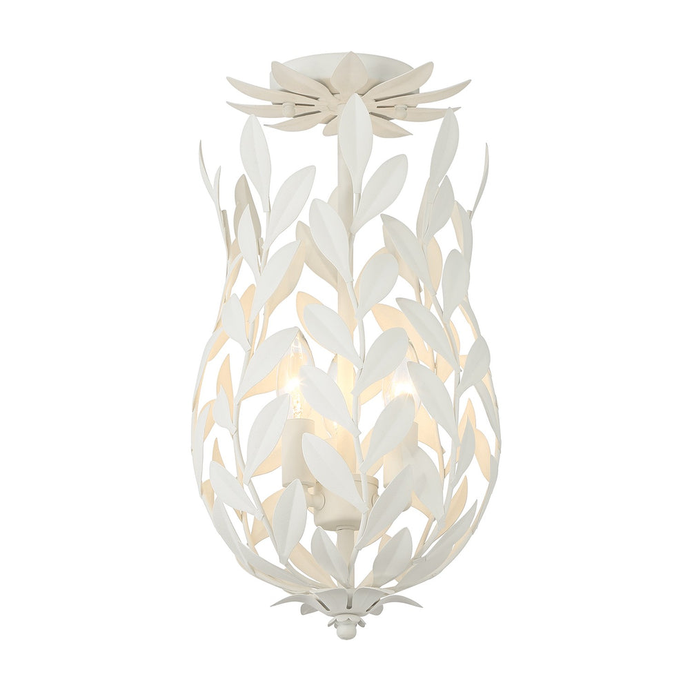 Crystorama - Three Light Semi Flush Mount - Broche - Matte White- Union Lighting Luminaires Decor