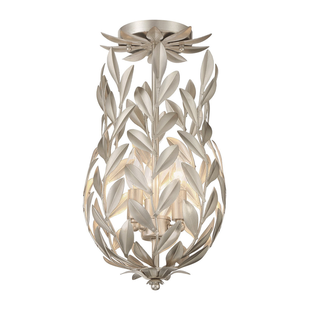 Crystorama - Three Light Semi Flush Mount - Broche - Antique Silver- Union Lighting Luminaires Decor