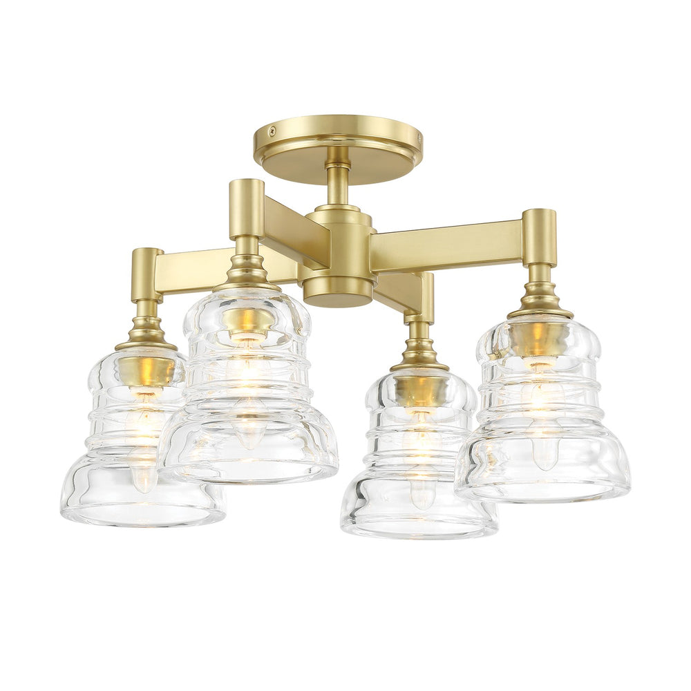 Crystorama - Four Light Semi Flush Mount - Gregory - Aged Brass- Union Lighting Luminaires Decor