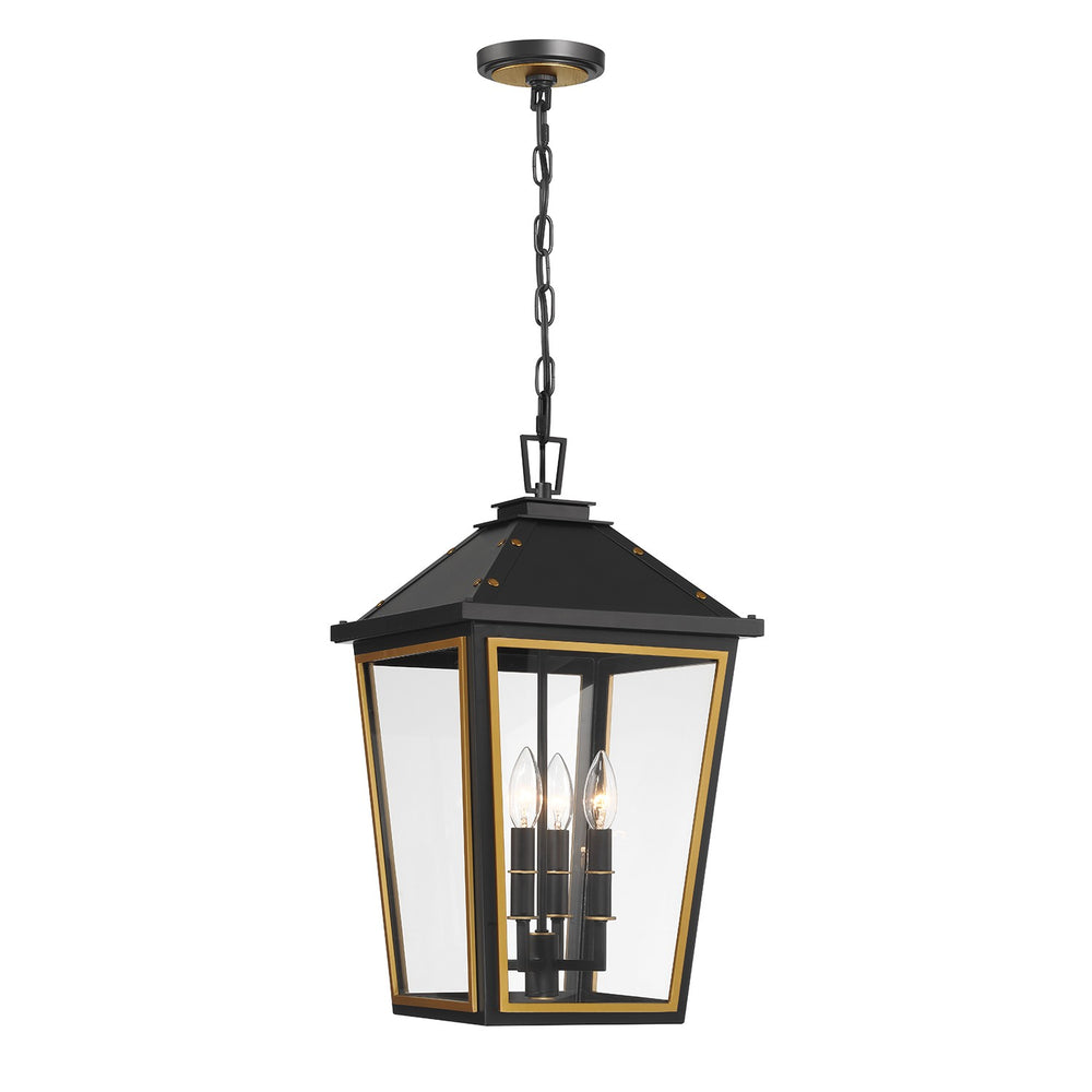 Crystorama - Four Light Outdoor Pendant - Hawkins - Matte Black + Textured Gold- Union Lighting Luminaires Decor