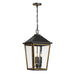 Crystorama - Four Light Outdoor Pendant - Hawkins - Matte Black + Textured Gold- Union Lighting Luminaires Decor