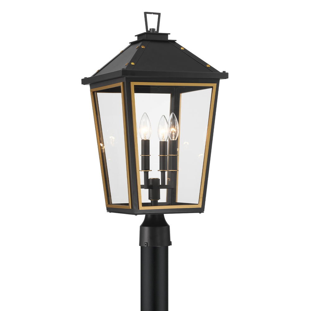 Crystorama - Four Light Outdoor Post Mount - Hawkins - Matte Black + Textured Gold- Union Lighting Luminaires Decor