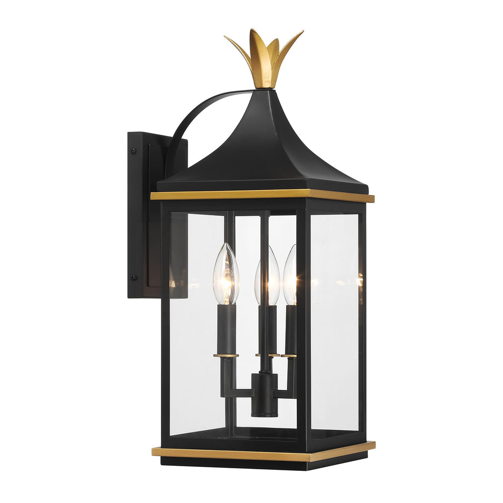 Crystorama - Three Light Outdoor Wall Sconce - Simpson - Matte Black + Textured Gold- Union Lighting Luminaires Decor