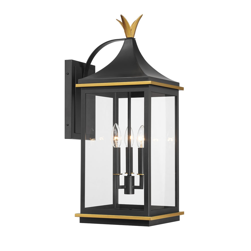 Crystorama - Three Light Outdoor Wall Sconce - Simpson - Matte Black + Textured Gold- Union Lighting Luminaires Decor