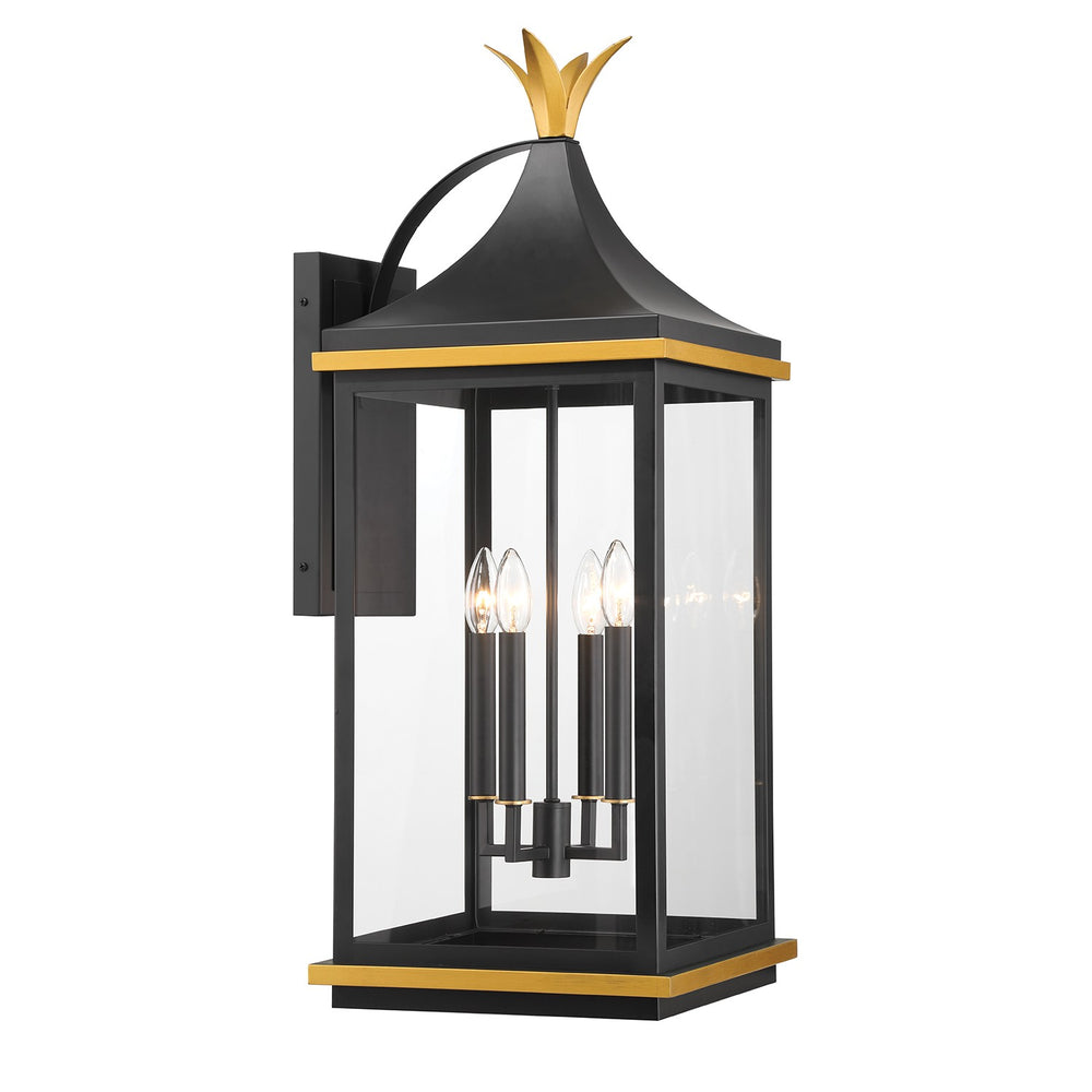Crystorama - Four Light Outdoor Wall Sconce - Simpson - Matte Black + Textured Gold- Union Lighting Luminaires Decor