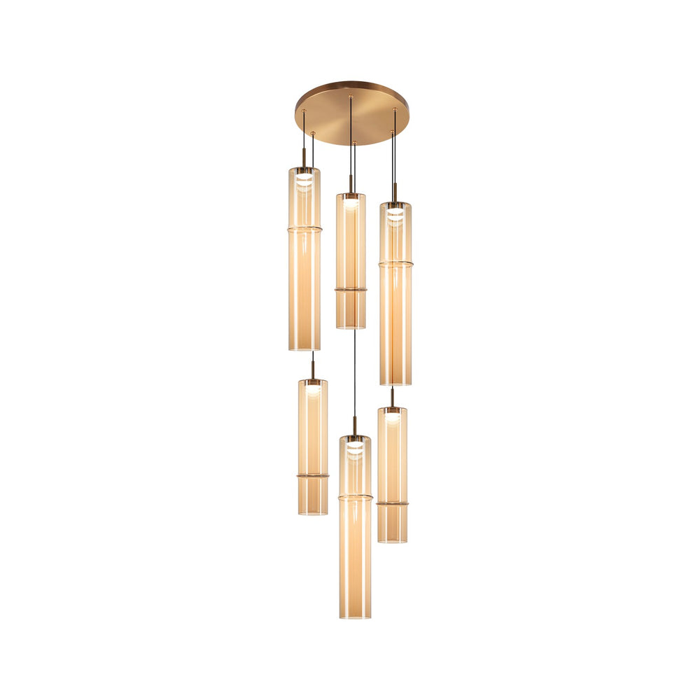 Matteo Canada - Six Light Chandelier - Bambu - Aged Gold Brass + Amber Glass- Union Lighting Luminaires Decor
