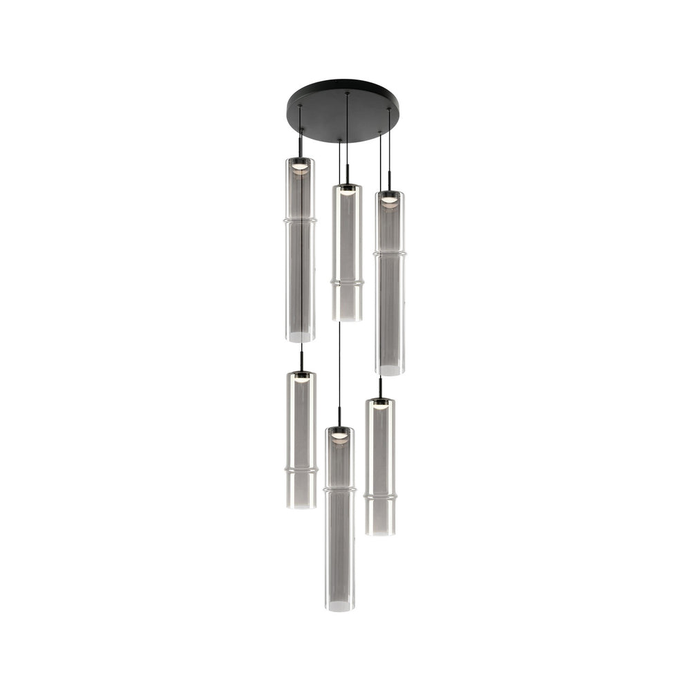 Matteo Canada - Six Light Chandelier - Bambu - Matte Black + Smoked Glass- Union Lighting Luminaires Decor
