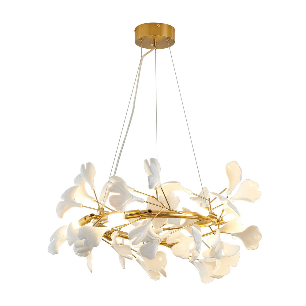 Bethel International Canada - Six Light Chandelier - Brass & Matte Whtie- Union Lighting Luminaires Decor