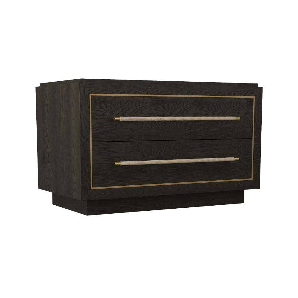 Arteriors - Side Table - Puckett - Ebony Oak/Dove Leather/Antique Brass- Union Lighting Luminaires Decor