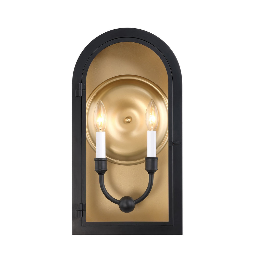Savoy House - Two Light Outdoor Wall Lantern - Grotto - Matte Black w/Vintage Gold- Union Lighting Luminaires Decor