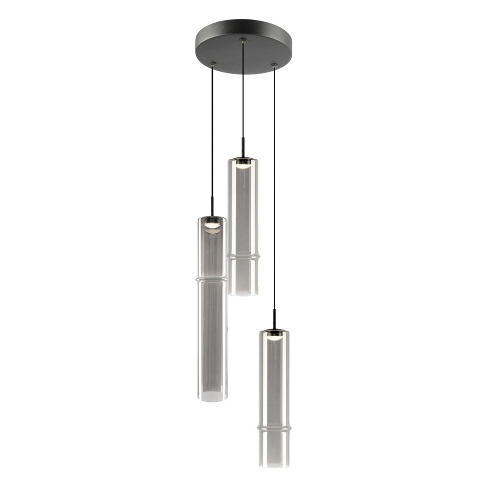 Matteo Canada - Three Light Pendant - Bambu - Matte Black + Smoked Glass- Union Lighting Luminaires Decor