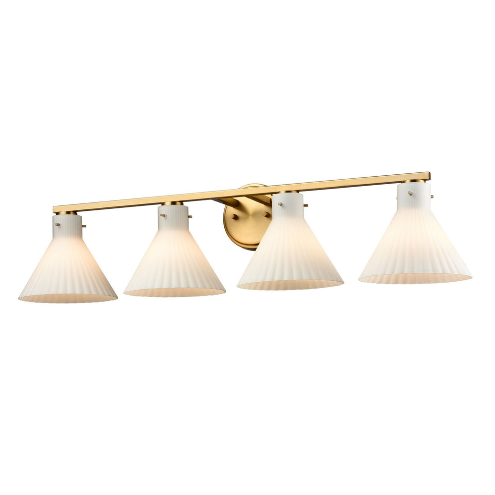DVI Canada - Four Light Vanity - Dorset - Brass w/Ribbed Opal Glass- Union Lighting Luminaires Decor