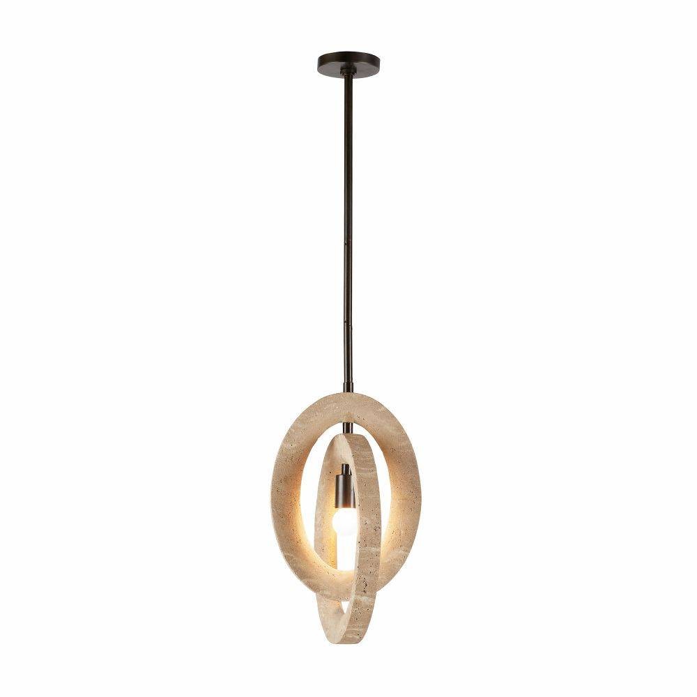 Arteriors - One Light Pendant - Collins - Faux Travertine/English Bronze- Union Lighting Luminaires Decor