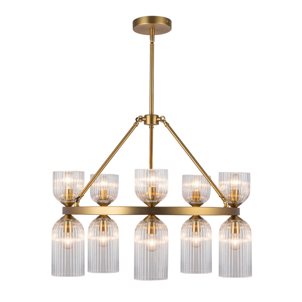 Alora Canada - Ten Light Chandelier - Nelly - Brushed Gold/Clear Ribbed Glass- Union Lighting Luminaires Decor