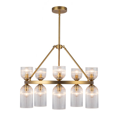Alora Canada - Ten Light Chandelier - Nelly - Brushed Gold/Clear Ribbed Glass- Union Lighting Luminaires Decor