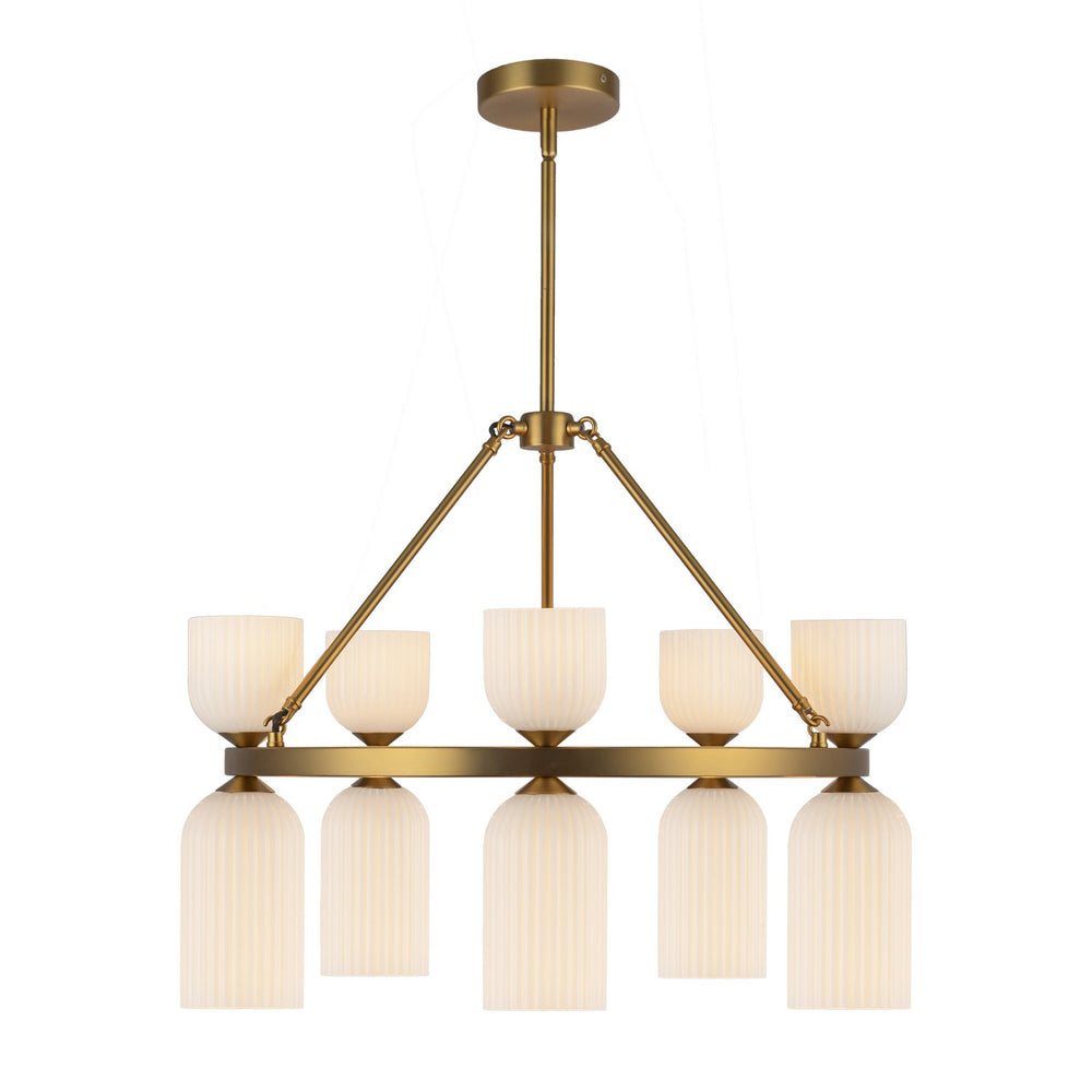 Alora Canada - Ten Light Chandelier - Nelly - Brushed Gold/Glossy Ribbed Opal Glass- Union Lighting Luminaires Decor