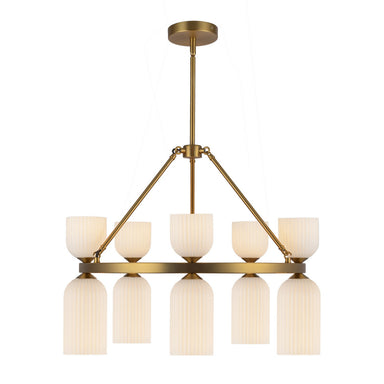 Alora Canada - Ten Light Chandelier - Nelly - Brushed Gold/Glossy Ribbed Opal Glass- Union Lighting Luminaires Decor