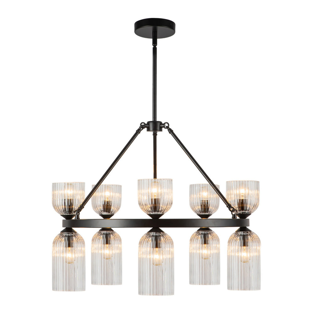 Alora Canada - Ten Light Chandelier - Nelly - Matte Black/Clear Ribbed Glass- Union Lighting Luminaires Decor