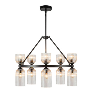 Alora Canada - Ten Light Chandelier - Nelly - Matte Black/Clear Ribbed Glass- Union Lighting Luminaires Decor
