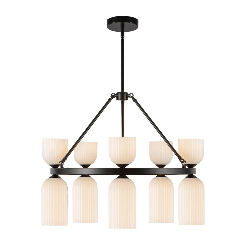 Alora Canada - Ten Light Chandelier - Nelly - Matte Black/Glossy Ribbed Opal Glass- Union Lighting Luminaires Decor