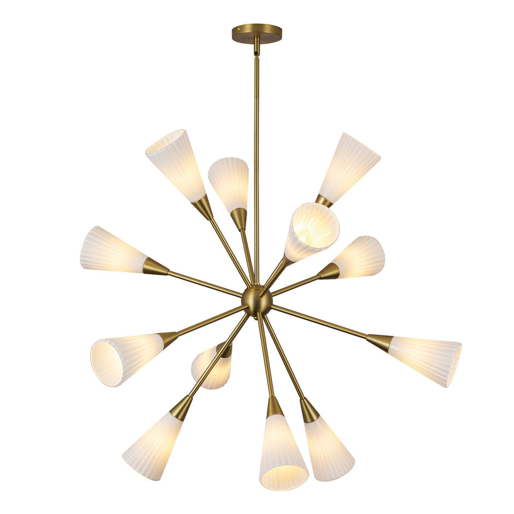 Alora Canada - 12 Light Chandelier - Cosmo - Brushed Gold/Glossy Ribbed Opal Glass- Union Lighting Luminaires Decor