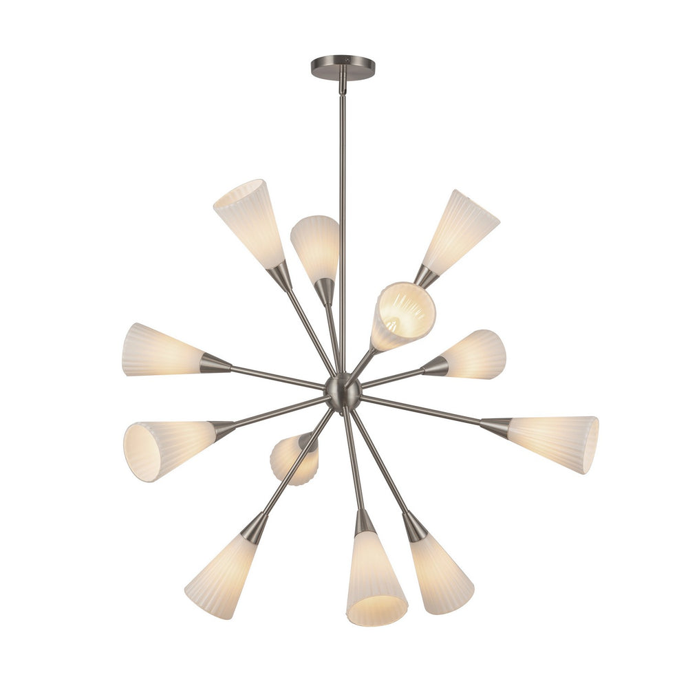 Alora Canada - 12 Light Chandelier - Cosmo - Brushed Nickel/Glossy Ribbed Opal Glass- Union Lighting Luminaires Decor