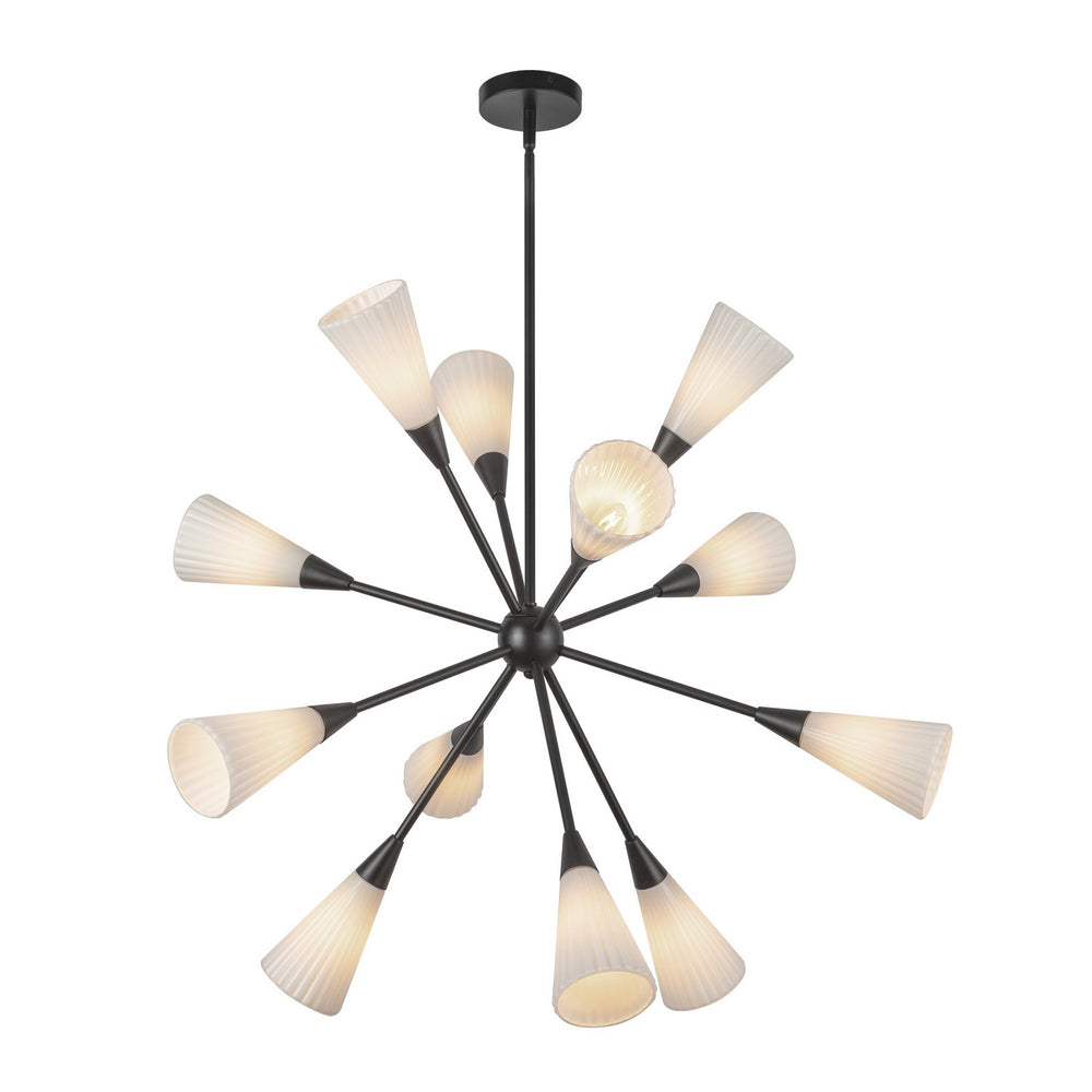 Alora Canada - 12 Light Chandelier - Cosmo - Matte Black/Glossy Ribbed Opal Glass- Union Lighting Luminaires Decor