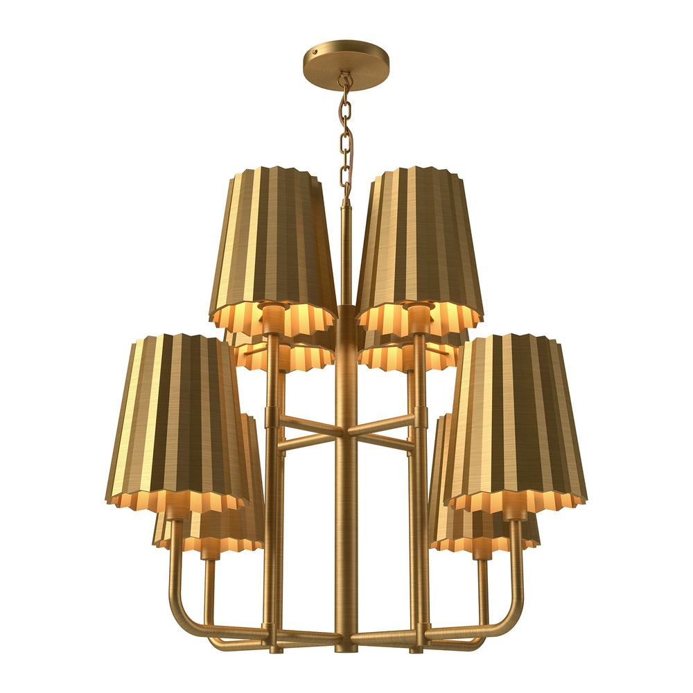 Alora Canada - Eight Light Chandelier - Plisse - Aged Gold- Union Lighting Luminaires Decor