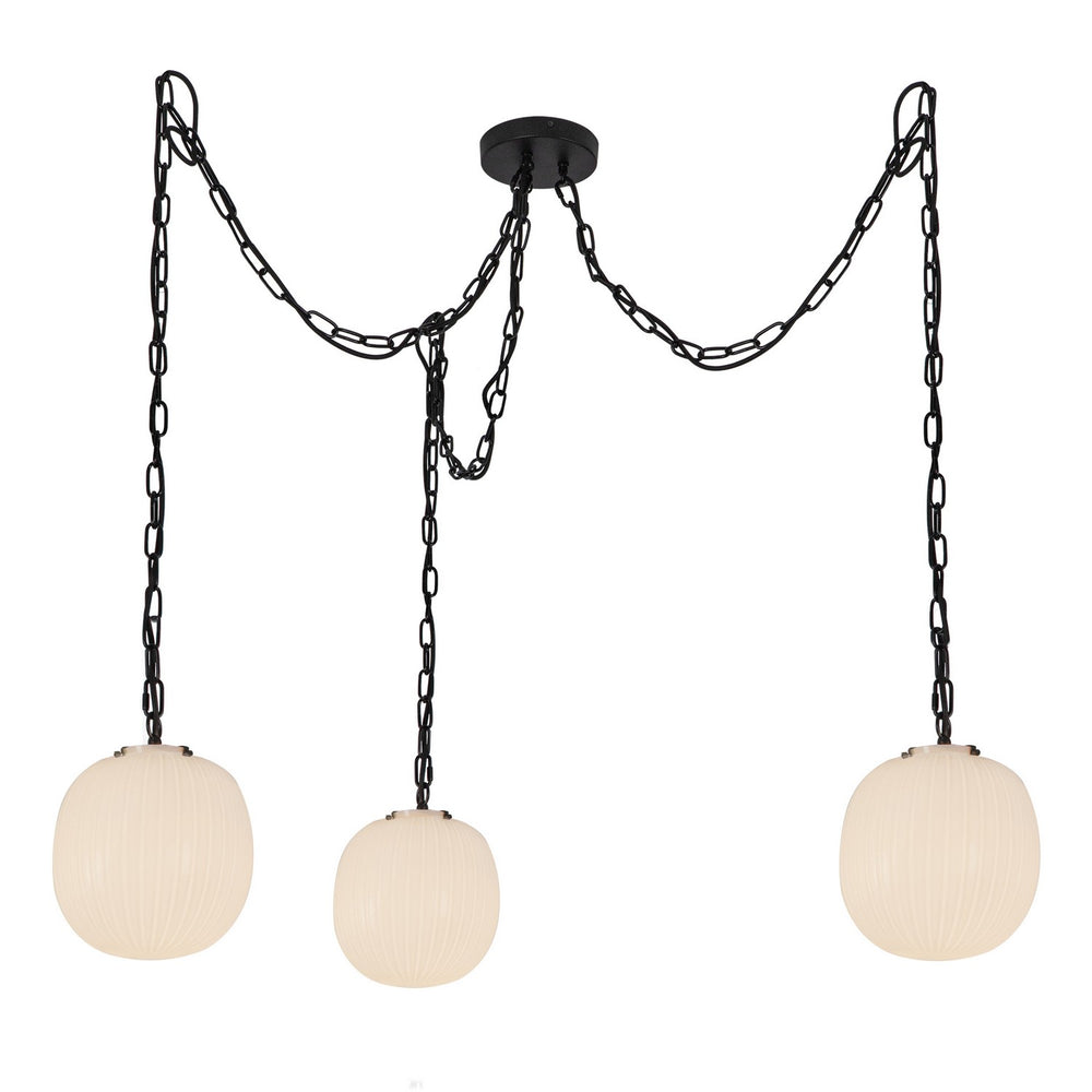 Alora Canada - Three Light Pendant - Cherise - Matte Black/Glossy Ribbed Opal Glass- Union Lighting Luminaires Decor