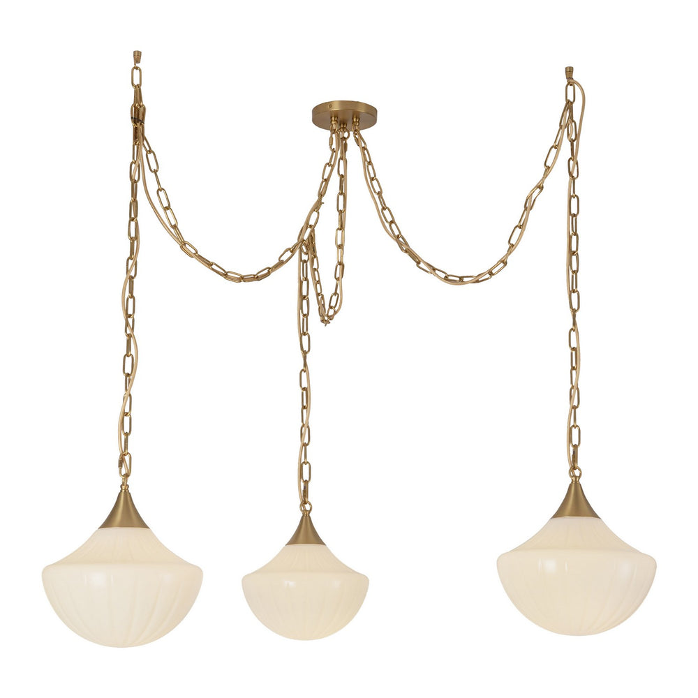 Alora Canada - Three Light Pendant - Farrah - Brushed Gold/Glossy Ribbed Opal Glass- Union Lighting Luminaires Decor