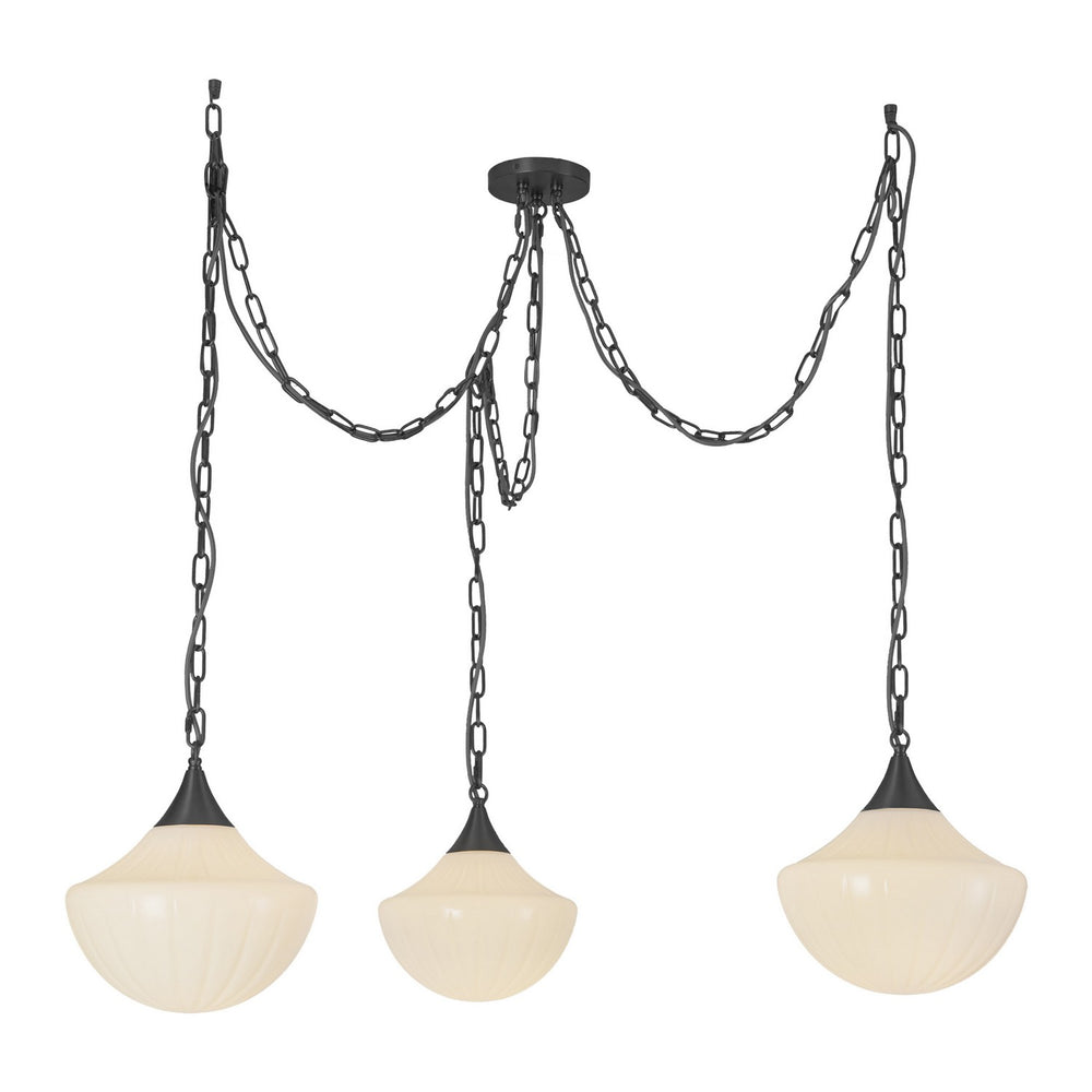 Alora Canada - Three Light Pendant - Farrah - Matte Black/Glossy Ribbed Opal Glass- Union Lighting Luminaires Decor