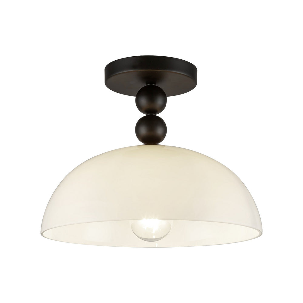 Alora Canada - One Light Semi-Flush Mount - Paisley - Matte Black/Glossy Opal Glass- Union Lighting Luminaires Decor