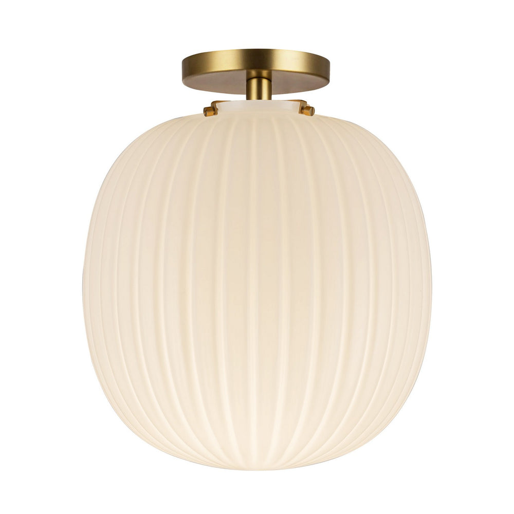 Alora Canada - One Light Semi-Flush Mount - Cherise - Brushed Gold/Glossy Ribbed Opal Glass- Union Lighting Luminaires Decor