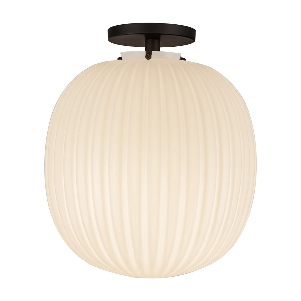 Alora Canada - One Light Semi-Flush Mount - Cherise - Matte Black/Glossy Ribbed Opal Glass- Union Lighting Luminaires Decor