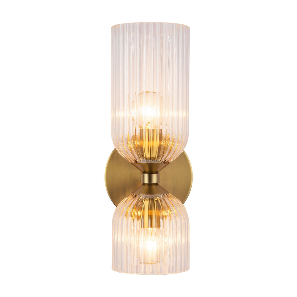 Alora Canada - Two Light Vanity - Nelly - Brushed Gold/Clear Ribbed Glass- Union Lighting Luminaires Decor