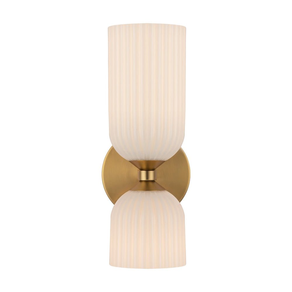 Alora Canada - Two Light Vanity - Nelly - Brushed Gold/Glossy Ribbed Opal Glass- Union Lighting Luminaires Decor