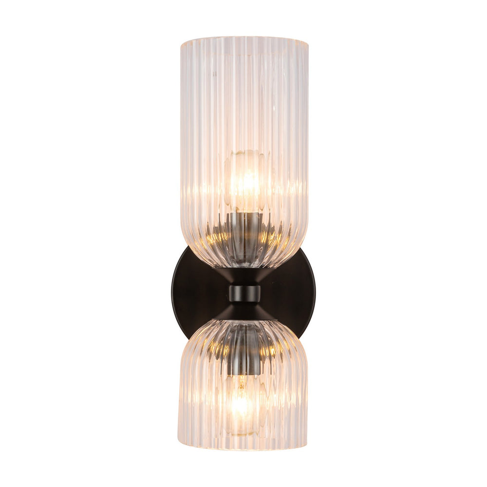 Alora Canada - Two Light Vanity - Nelly - Matte Black/Clear Ribbed Glass- Union Lighting Luminaires Decor