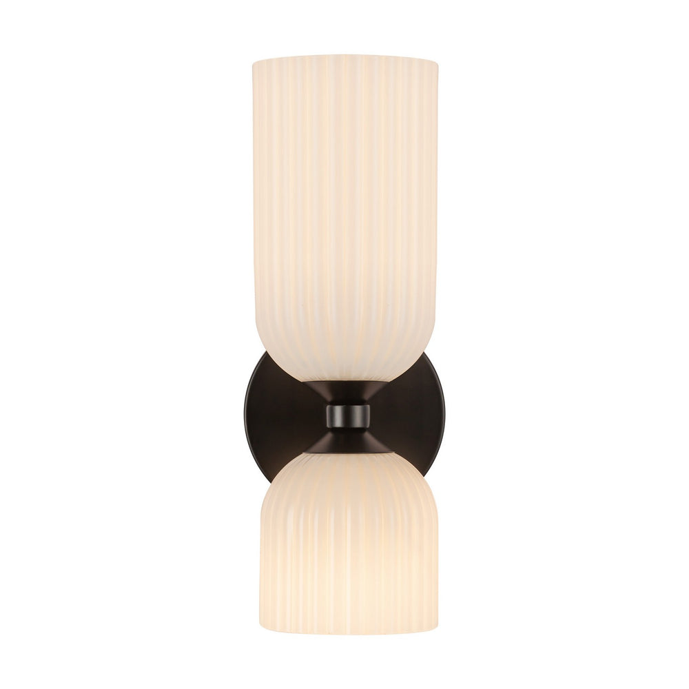 Alora Canada - Two Light Vanity - Nelly - Matte Black/Glossy Ribbed Opal Glass- Union Lighting Luminaires Decor