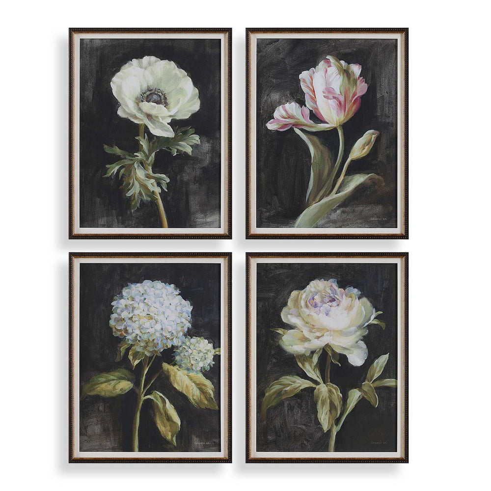 Uttermost - Framed Prints, Set/4 - Florals On Black - Dark Brown- Union Lighting Luminaires Decor