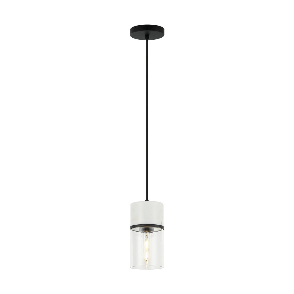 Matteo Canada - One Light Pendant - Marmor - Matte Black + White Marble- Union Lighting Luminaires Decor