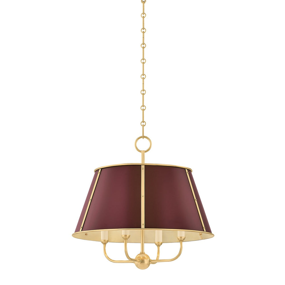Hudson Valley Canada - Four Light Chandelier - Cambridge - Aged Brass/Soft Crimson- Union Lighting Luminaires Decor