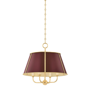 Hudson Valley Canada - Four Light Chandelier - Cambridge - Aged Brass/Soft Crimson- Union Lighting Luminaires Decor
