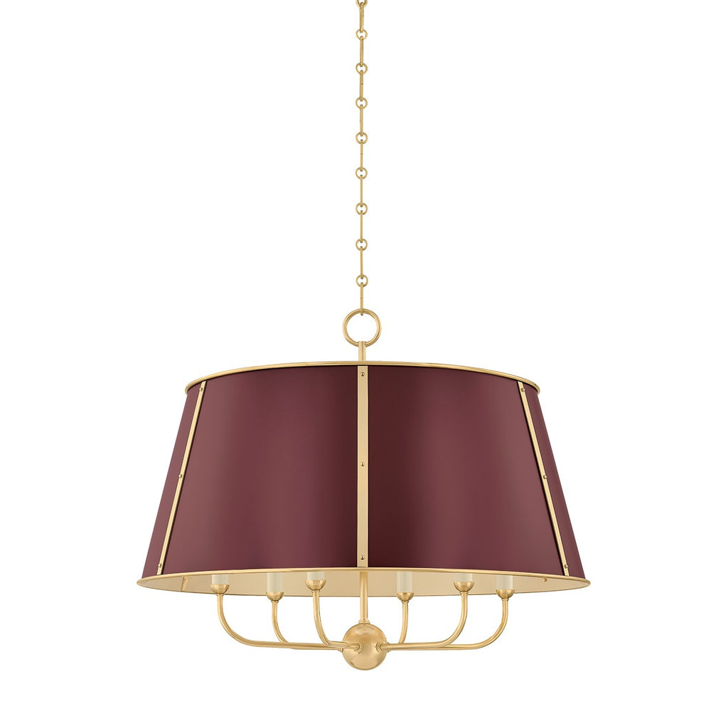 Hudson Valley Canada - Six Light Chandelier - Cambridge - Aged Brass/Soft Crimson- Union Lighting Luminaires Decor