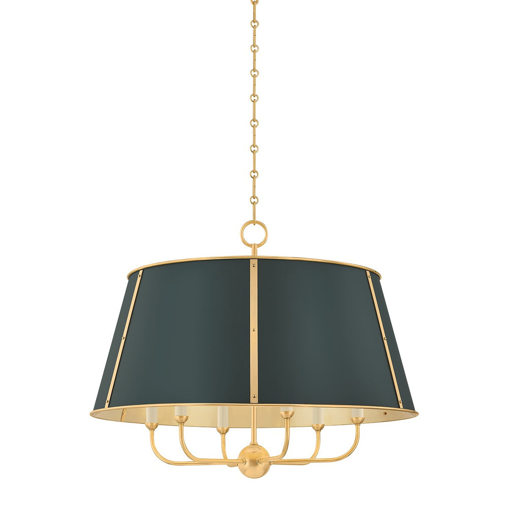 Hudson Valley Canada - Six Light Chandelier - Cambridge - Aged Brass/Soft Studio Green- Union Lighting Luminaires Decor