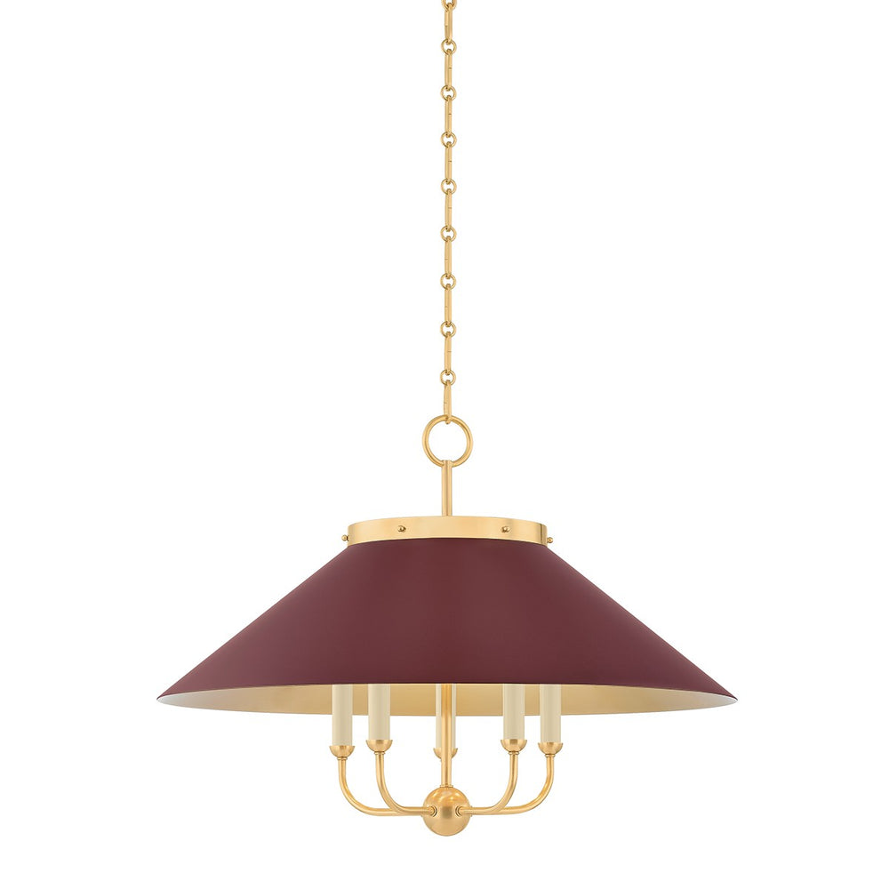 Hudson Valley Canada - Five Light Chandelier - Clivedon - Aged Brass/Soft Crimson- Union Lighting Luminaires Decor
