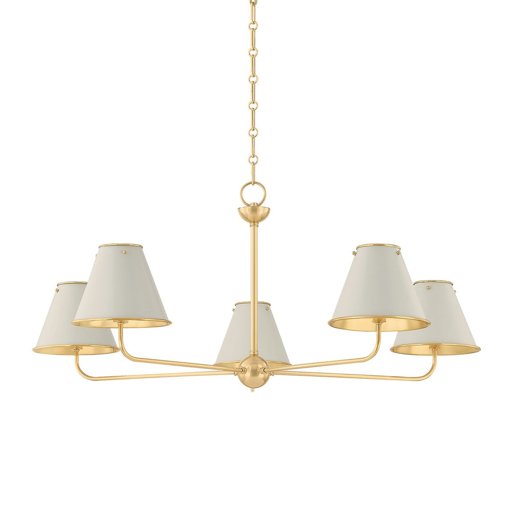 Hudson Valley Canada - Five Light Chandelier - Burghley - Aged Brass/Off-White- Union Lighting Luminaires Decor
