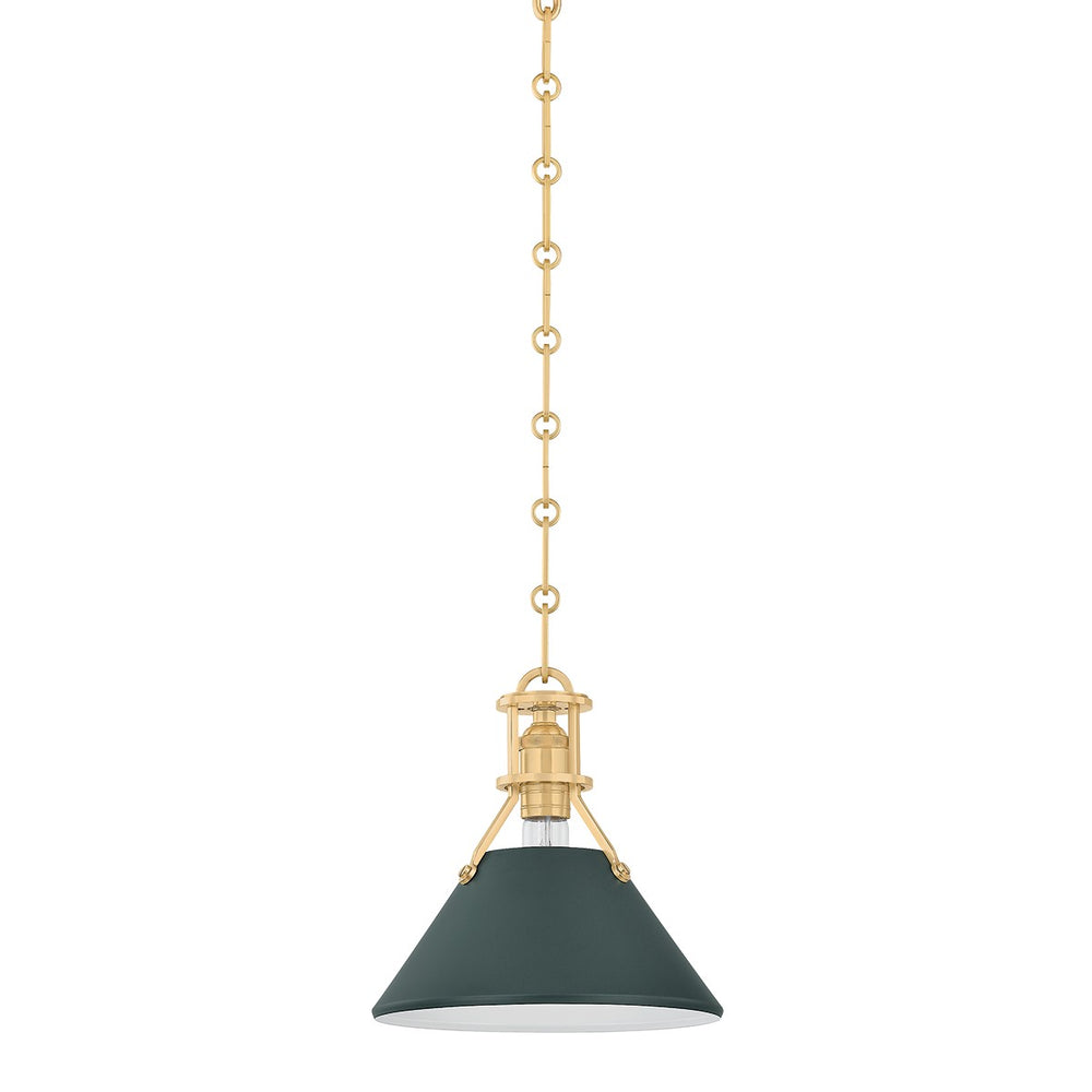 Hudson Valley Canada - One Light Pendant - Painted No. 2 - Aged Brass/Soft Studio Green- Union Lighting Luminaires Decor