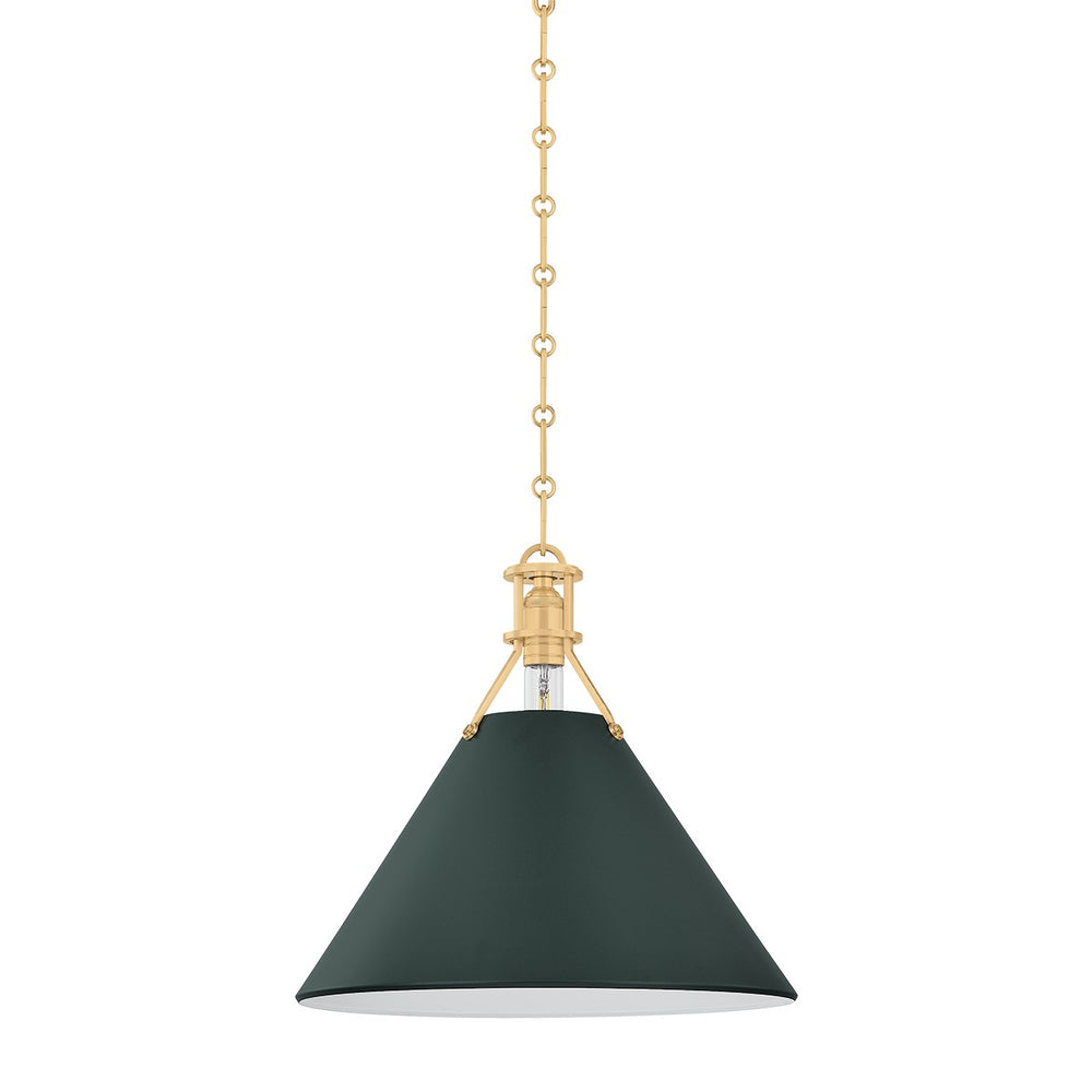 Hudson Valley Canada - One Light Pendant - Painted No. 2 - Aged Brass/Soft Studio Green- Union Lighting Luminaires Decor