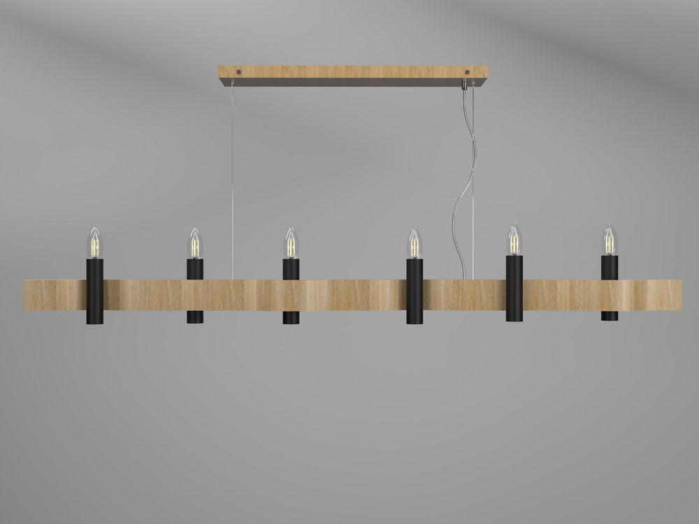 Accord Lighting - Six Light Pendant - Flow - Louro Freijo- Union Lighting Luminaires Decor